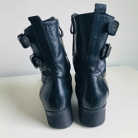 Alberto Fermani Black Leather Lace Up Buckles Combat Moto Boots Size US 6 EU 36 - Picture 5 of 8